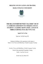 The relationship between teachers' use of classroom assessment techniques and efl students' learning motivation a study in middle schools in ba ria vung tau a case student at chau thanh secondary school mast