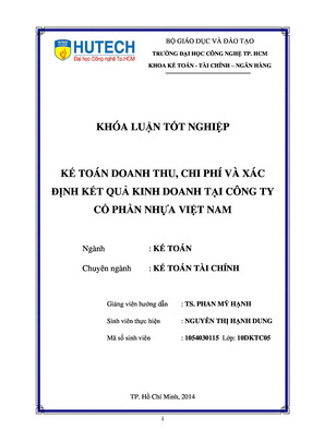 Kế Toán Doanh Thu, Chi Phí Và Xác Định Kết Quả Kinh Doanh Tại Công Ty Cổ Phần Nhựa Việt Nam