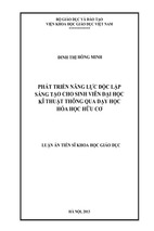 Phát triển năng lực độc lập sáng tạo cho sinh viên đại học kĩ thuật thông qua dạy học hóa học hữu cơ