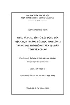 Khảo sát các yếu tố tác động đến việc chọn trường của học sinh lớp 12 trung học phổ thông trên địa bàn tỉnh tiền giang