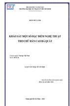 Khảo sát một số đặc điểm nghệ thuật thơ chữ hán cao bá quát