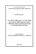Vai trò của khoa học và công nghệ trong phát triển kinh tế xã hội ở tỉnh Sóc Trăng, giai đoạn 1992-2012 và giải pháp đến năm 2020