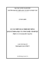 Sự cần thiết hoàn thiện hệ thống quản lý khoa học và công nghệ cấp huyện (Nghiên cứu trường hợp tỉnh Lạng Sơn)