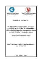 Proposed training module for enhancing teacher’s motivational techniques and students’ performance in basic english course in hanoi university of industry (haui) (sum)