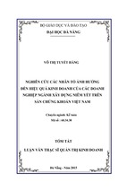 Nghiên cứu các nhân tố ảnh hưởng đến hiệu quả kinh doanh của các doanh nghiệp ngành xây dựng niêm yết trên sàn chứng khoán việt nam