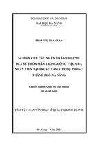 Nghiên cứu các nhân tố ảnh hưởng đến sự thỏa mãn trong công việc của nhân viên tại trung tâm y tế dự phòng, thành phố đà nẵng.