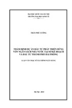 Thẩm định dự án đầu tư phát triển dùng vốn ngân sách nhà nước tại sở kế hoạch và đầu tư thành phố hải phòng