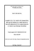 Nghiên cứu các nhân tố ảnh hưởng đến ý định lựa chọn dịch vụ truyền hình mytv của khách hàng cá nhân tại tỉnh quảng bình