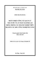 Hoàn thiện công tác quản lý nhà nước về an toàn vệ sinh lao động trong các doanh nghiệp trên địa bàn các khu công nghiệp đà nẵng