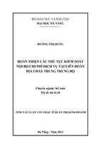 Hoàn thiện các thủ tục kiểm soát nội bộ chi phí dịch vụ tại liên đoàn địa chất trung trung bộ.