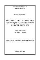 Hoàn thiện công tác lập dự toán vốn lưu động tại công ty cổ phần bia hà nội - quảng bình