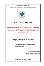 Luận văn thạc sỹ kinh tế vai trò của các nhân tố giá trị cảm nhận đối với xu hướng tiêu dùng của giới trẻ tại việt nam