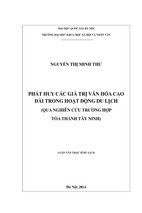 Phát huy các giá trị văn hóa cao đài trong hoạt động du lịch (qua nghiên cứu trường hợp tòa thánh tây ninh