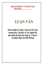 Hoàn thiện tổ chức công tác kế toán doanh thu, chi phí và xác định kết quả kinh doanh tại công ty công ty cổ phần điện tử hải phòng