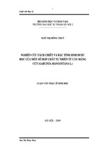 Nghiên cứu tách triết và đặc tính sinh dược học của một số hợp chất tự nhiên từ cây măng cụt (garcinia mangostana l.) . luận văn thạc sỹ sinh học