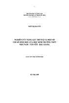 Nghiên cứu năng lực trí tuệ và một số chỉ số sinh học của học sinh trường thpt nhã nam - tân yên - bắc giang. luận văn thạc sĩ sinh học