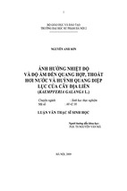 Ảnh hưởng nhiệt đọ và độ ẩm đến quang hợp, thoát hơi nước và huỳnh quang diệp lục của cây địa liền. luận văn thạc sĩ sinh học