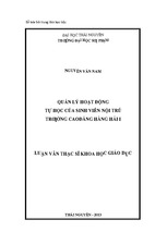 Luận văn thạc sĩ khoa học giáo dục quản lý hoạt động tự học của sinh viên nội trú trường cao đẳng hàng hải i