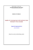 Tóm tắt luận án tiến sĩ địa chất nghiên cứu xâm nhập mặn nước dưới đất trầm tích đệ tứ vùng nam định