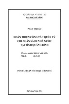 Hoàn thiện công tác quản lý chi ngân sách nhà nước tại tỉnh quảng bình