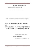 Khóa luận tốt nghiệp đại học công nghệ hóa phân tích hàm lượng sắt, amoni, độ cứng, clorua và độ dẫn điện trong nước trước và sau cột lọc ionit