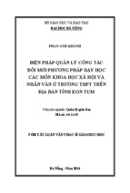 Biện pháp quản lý công tác đổi mới phương pháp dạy học các môn khoa học xã hội và nhân văn ở trường thpt trên địa bàn tỉnh kon tum