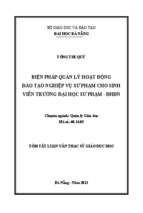 Biện pháp quản lý hoạt động đào tạo nghiệp vụ sư phạm cho sinh viên trường đại học sư phạm - đhđn