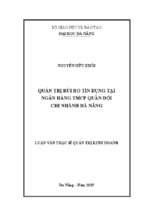 Luận văn thạc sĩ quản trị rủi ro tín dụng tại ngân hàng tmcp quân đội- chi nhánh đà nẵng
