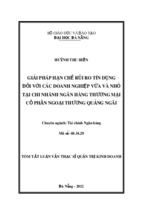 Giải pháp hạn chế rủi ro tín dụng đối với các doanh nghiệp vừa và nhỏ tại chi nhánh ngân hàng thương mại cổ phần Ngoại thương Quảng Ngãi