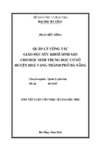 Quản lý công tác giáo dục sức khỏe sinh sản cho học sinh trung học cơ sở huyện Hòa Vang thành phố Đà Nẵng