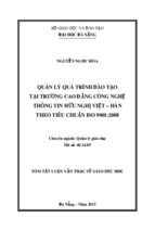 Quản lý quá trình đào tạo tại Trường Cao đẳng Công nghệ Thông tin Hữu nghị Việt - Hàn theo tiêu chuẩn ISO 9001 2008