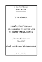 NGHIÊN CỨU SỰ HÀI LÒNG CỦA DU KHÁCH TẠI KHU DU LỊCH SA HUỲNH, TỈNH QUẢNG NGÃI