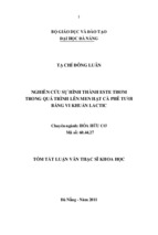 Nghiên cứu sự hình thành este thơm trong quá trình lên men hạt cà phê tươi bằng vi khuẩn lactic