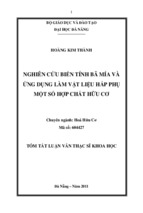 Nghiên cứu biến tính bã mía và ứng dụng làm vật liệu hấp phụ một số hợp chất hữu cơ.