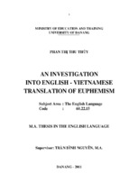 Luận Văn An Investigation Into English - Vietnamese Translation Of Euphemism