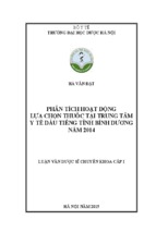 Phân tích hoạt động lựa chọn thuốc tại Trung tâm y tế Dầu Tiếng tỉnh Bình Dương