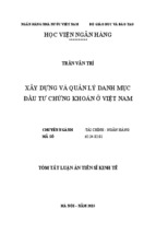 TÓM TẮT LUẬN ÁN TIẾN SĨ KINH TẾ Xây dựng và quản lý danh mục đầu tư chứng khoán ở Việt Nam (TIẾNG VIỆT)