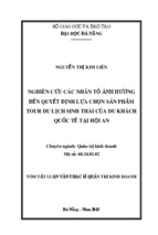 Nghiên cứu các nhân tố ảnh hưởng đến quyết định lựa chọn sản phẩm tour du lịch sinh thái của du khách quốc tế tại Hội An