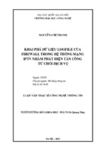 Khai phá dữ liệu Logfile của Firewall trong hệ thống mạng IPTV nhằm phát hiện tấn công từ chối dịch vụ