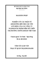 Nghiên cứu các nhân tố ảnh hưởng đến nhu cầu vốn lưu động của các công ty ngành dược phẩm niêm yết trên thị trường chứng khoán việt nam