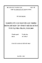 Tóm tắt luận án tiến sĩ y học nghiên cứu căn nguyên gây nhiễm trùng hô hấp cấp tính ở trẻ em dưới 5 tuổi tại nha trang, năm 2009