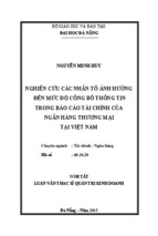 Nghiên cứu các nhân tố ảnh hưởng đến mức độ công bố thông tin trong báo cáo tài chính của ngân hàng thương mại tại việt nam