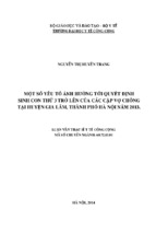 Một số yếu tố ảnh hưởng tới quyết định sinh con thứ 3 trở lên của các cặp vợ chồng tại huỵện gia lâm, thành phố hà nội năm 2013