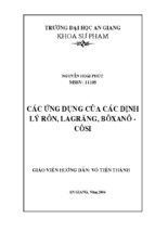Các ứng dụng của các định lý rôn, lagrăng, bôxanô - côsi