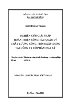 Luận văn thạc sĩ kỹ thuật nghiên cứu giải pháp hoàn thiện công tác quản lý chất lượng công trình xây dựng tại công ty cổ phần hoa kỳ