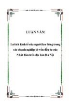 Lợi ích kinh tế của người lao động trong các doanh nghiệp có vốn đầu tư của nhật bản trên địa bàn hà nội