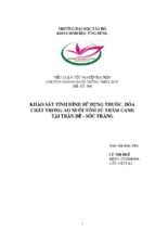 Khảo sát tình hình sử dụng thuốc, hóa chất trong ao nuôi tôm sú thâm canh tại trần đề - sóc trăng