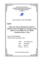 Khảo sát hoạt tính kháng khuẩn, kháng nấm gây bệnh của vi khuẩn nội sinh và cao chiết từ cây neem (azadirachta indica a. juss)