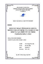 Khảo sát hoạt tính kháng khuẩn, kháng nấm gây bệnh của vi khuẩn nội sinh và cao chiết từ cây neem (azadirachta indica a. juss)