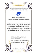 Thẩm định tài chính dự án đầu tư tại ngân hàng tmcp xuất nhập khẩu việt nam cn. hòa bình - pgd. đồng khánh